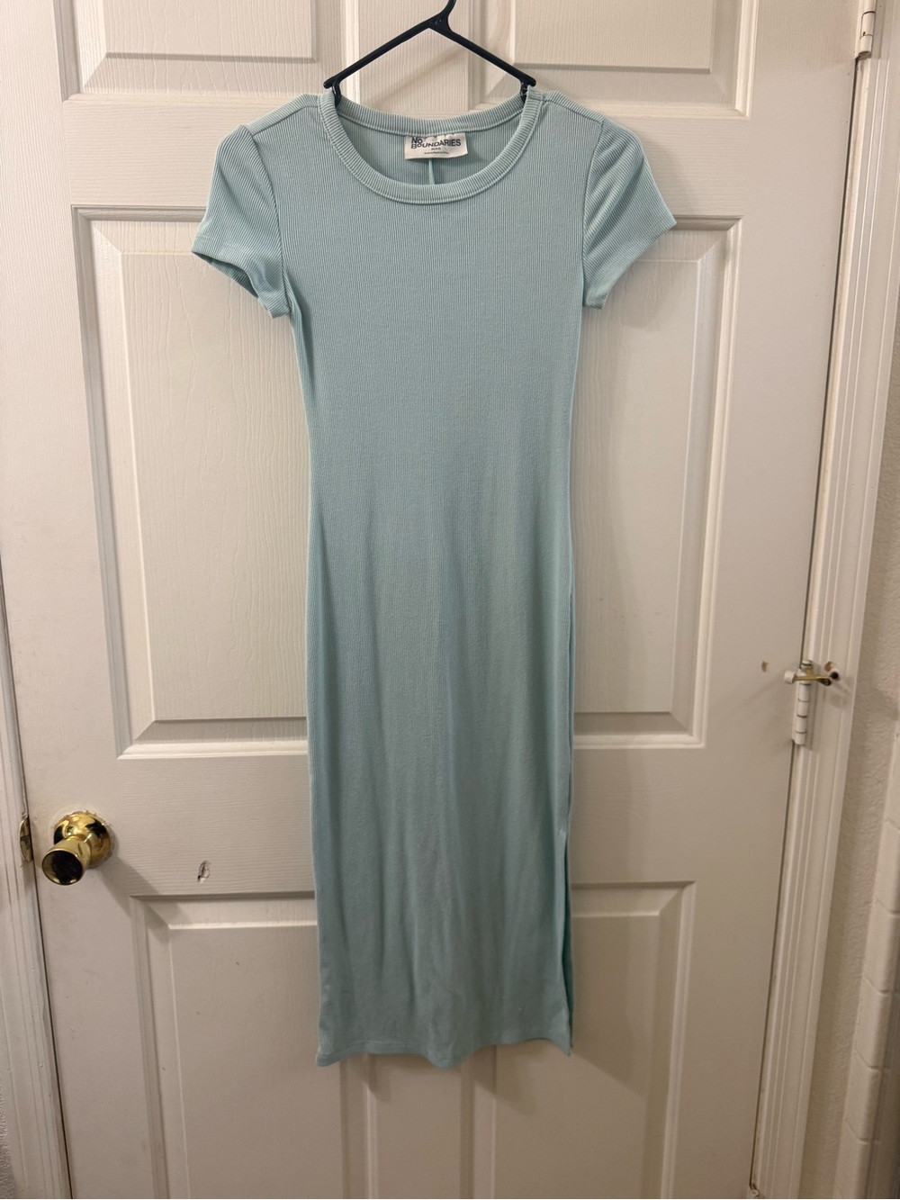 No Boundaries Light Blue Ribbed Short-Sleeve Midi Dress